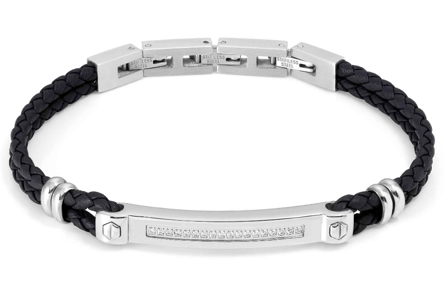 Bransoletka męska Nomination Italy Manvision czarna skórzana z białymi cyrkoniami 133001 001.png